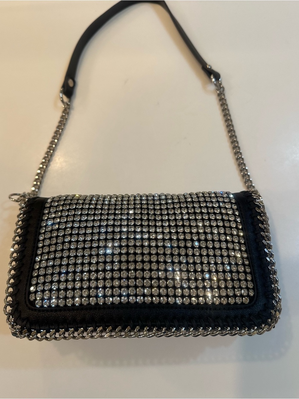 Glam Rhinestone Crystal Mini Bag Silver Chain Strap Black Evening Crossbody